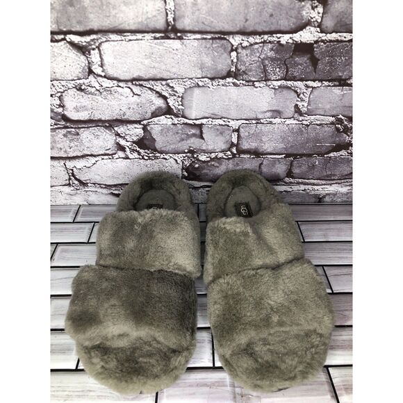 Ugg Olive Green Fluff That Slip On Plush Wool Slippers Men’s Sz 9M US/42 1124111 - Picture 2 of 16